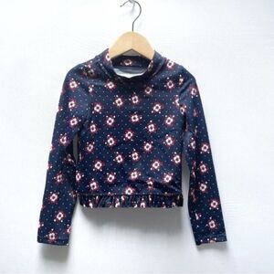 Janie & Jack Girls Floral Rashguard Top Size 4 Navy Red Long Sleeve Swim